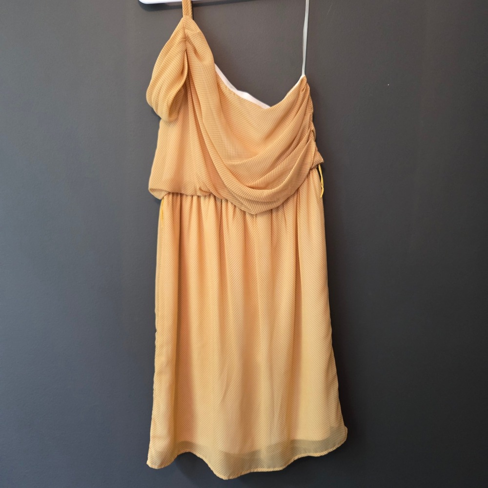 Judith March Womens Yellow Geometric One Shoulder Draped Cocktail Dress Medium